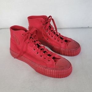 solid red PF Flyer with green labels womens sneakers SZ 8